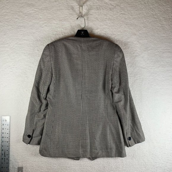 VTG Giorgio Armani Womens Blazer Jacket 42 White Black Houndstooth Wool Silk - Picture 2 of 10